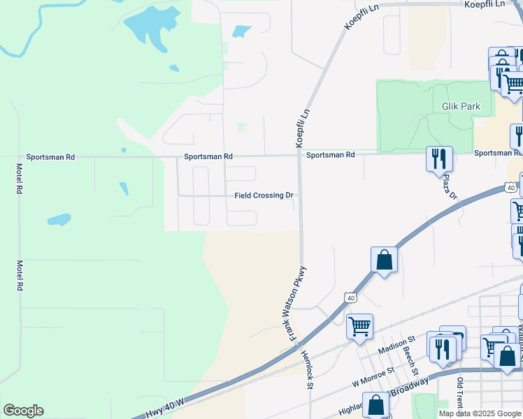 map of restaurants, bars, coffee shops, grocery stores, and more near 75 Crimson Court in Highland