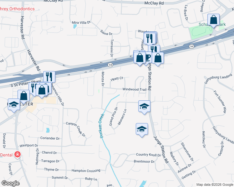 map of restaurants, bars, coffee shops, grocery stores, and more near 3111 Imperial Drive in St. Peters