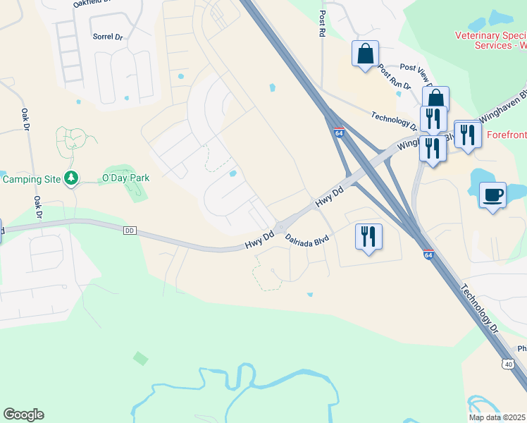 map of restaurants, bars, coffee shops, grocery stores, and more near 8799 Highway Dd in O'Fallon