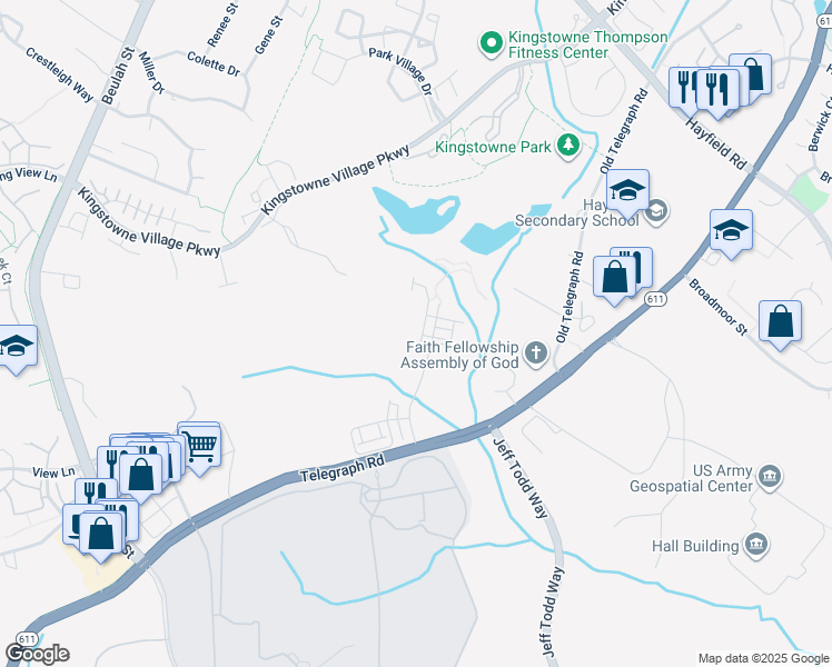 map of restaurants, bars, coffee shops, grocery stores, and more near 7792 Belvale Drive in Kingstowne