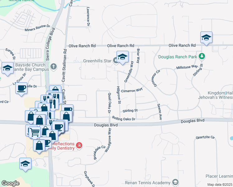 map of restaurants, bars, coffee shops, grocery stores, and more near 8365 Hillgrove Street in Granite Bay