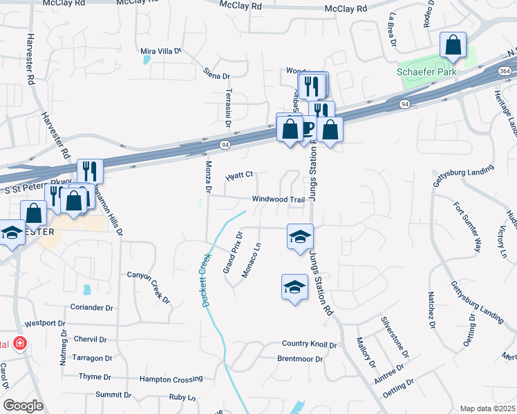 map of restaurants, bars, coffee shops, grocery stores, and more near 3025 Imperial Drive in St. Peters