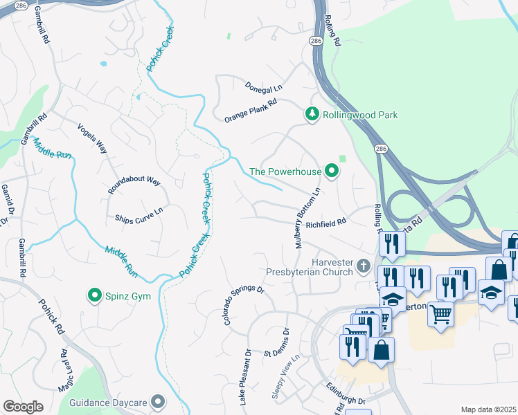 map of restaurants, bars, coffee shops, grocery stores, and more near 7773 Turlock Road in Springfield