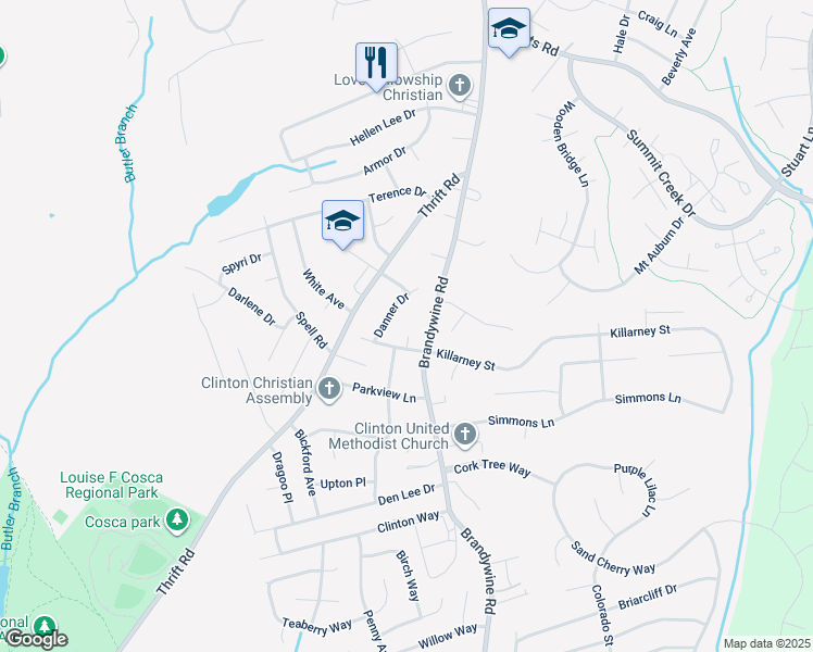 map of restaurants, bars, coffee shops, grocery stores, and more near 10401 Becky Court in Clinton