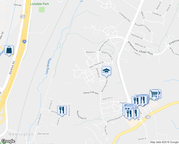 map of restaurants, bars, coffee shops, grocery stores, and more near 6625 Creek Point Way in Alexandria