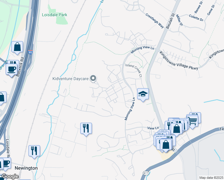 map of restaurants, bars, coffee shops, grocery stores, and more near 6625 Creek Point Way in Alexandria