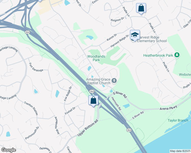 map of restaurants, bars, coffee shops, grocery stores, and more near 142 Katy Trail Lane in Saint Charles