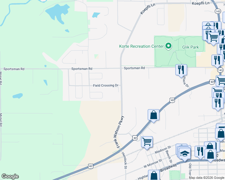 map of restaurants, bars, coffee shops, grocery stores, and more near 75 Crimson Court in Highland