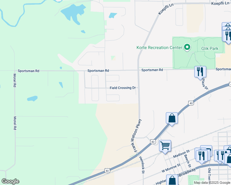 map of restaurants, bars, coffee shops, grocery stores, and more near 110 Crimson Court in Highland