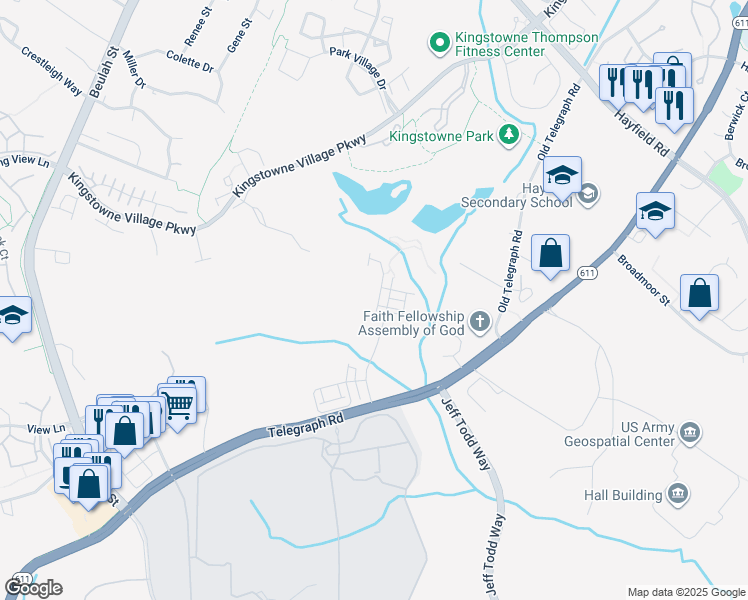 map of restaurants, bars, coffee shops, grocery stores, and more near 7788 Belvale Drive in Kingstowne