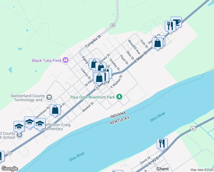 map of restaurants, bars, coffee shops, grocery stores, and more near in Vevay