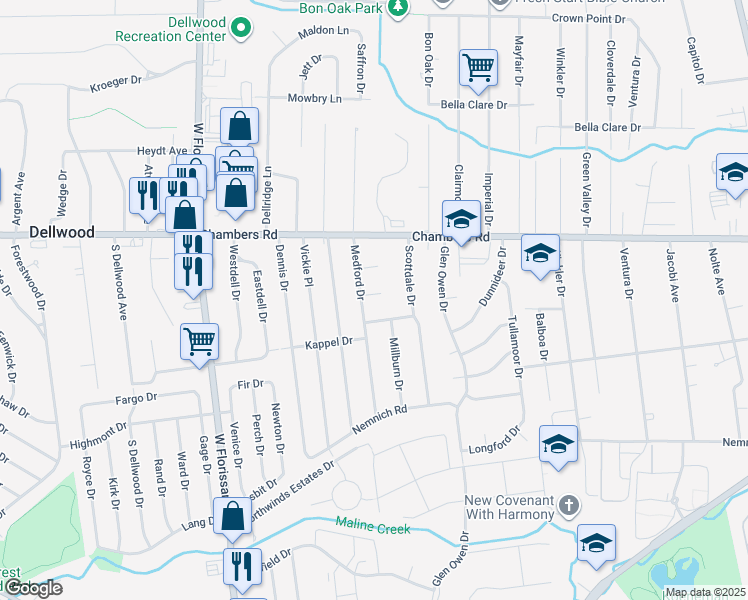 map of restaurants, bars, coffee shops, grocery stores, and more near 1708 Dellwood Court in St. Louis