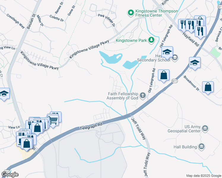 map of restaurants, bars, coffee shops, grocery stores, and more near 7788 Belvale Drive in Kingstowne