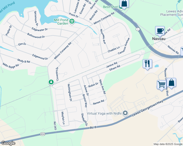 map of restaurants, bars, coffee shops, grocery stores, and more near 31541 Janice Road in Lewes