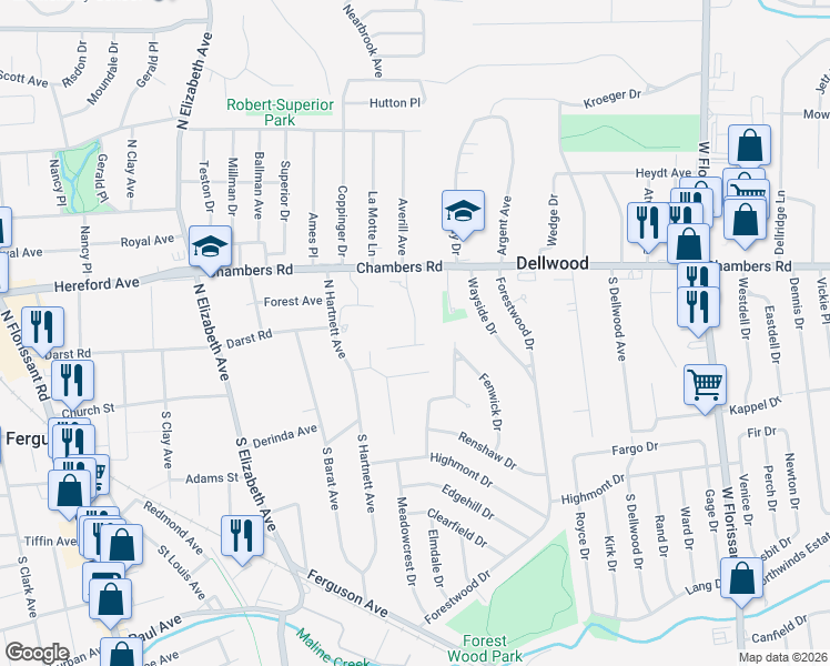 map of restaurants, bars, coffee shops, grocery stores, and more near 0 Ferguson in Imperial