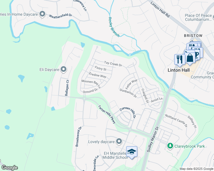 map of restaurants, bars, coffee shops, grocery stores, and more near 13057 Ormond Drive in Bristow