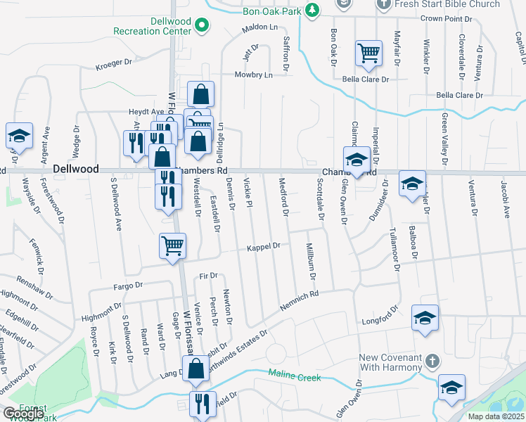 map of restaurants, bars, coffee shops, grocery stores, and more near 9851 Lorna Lane in St. Louis