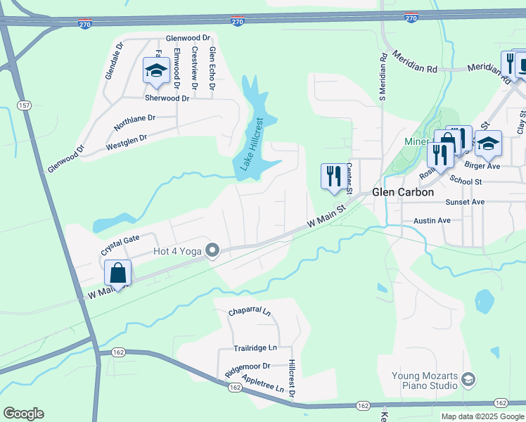 map of restaurants, bars, coffee shops, grocery stores, and more near 197 George Street in Glen Carbon