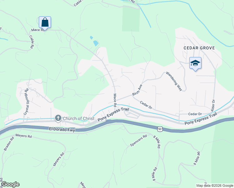 map of restaurants, bars, coffee shops, grocery stores, and more near 2893 Mace Road in Camino