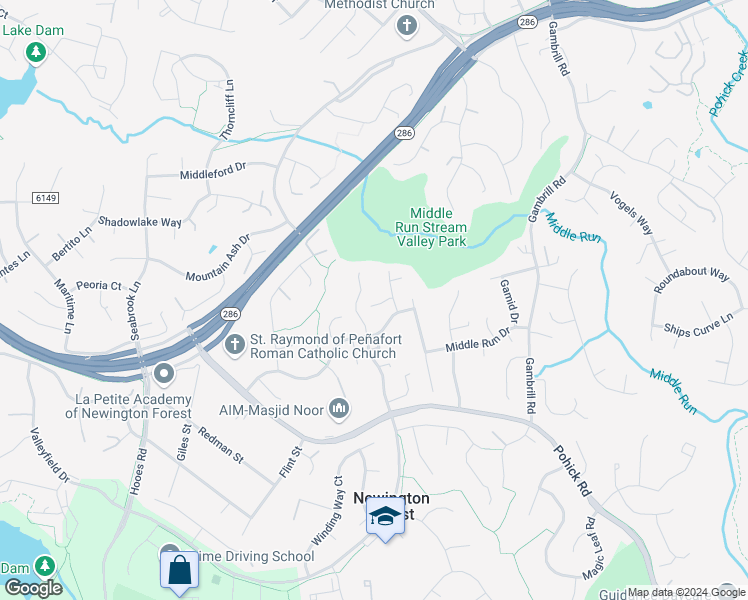 map of restaurants, bars, coffee shops, grocery stores, and more near 8570 Chester Grove Court in Springfield