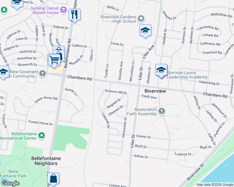 map of restaurants, bars, coffee shops, grocery stores, and more near 9954 Hayward Drive in St. Louis