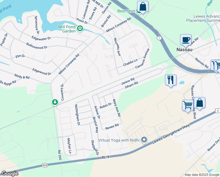 map of restaurants, bars, coffee shops, grocery stores, and more near 31620 Janice Road in Lewes