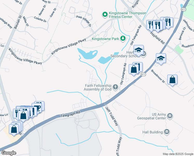 map of restaurants, bars, coffee shops, grocery stores, and more near 6064 Mount Erin Drive in Franconia