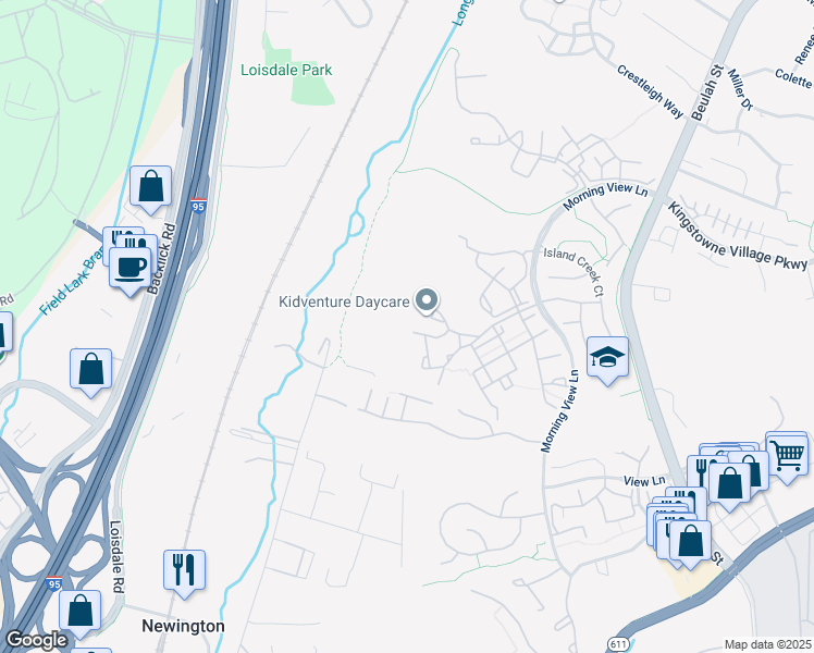 map of restaurants, bars, coffee shops, grocery stores, and more near 6745 Sullivan Way in Alexandria