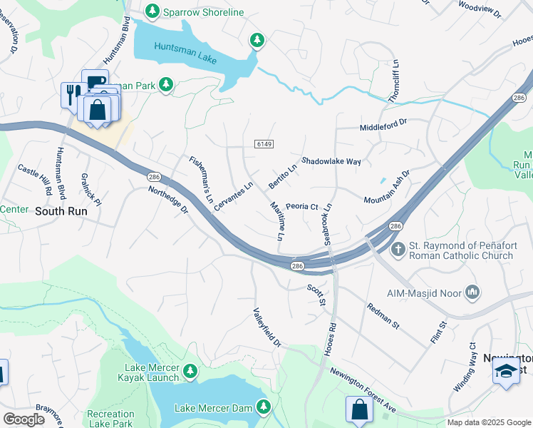 map of restaurants, bars, coffee shops, grocery stores, and more near 9008 Penn Manor Court in Springfield