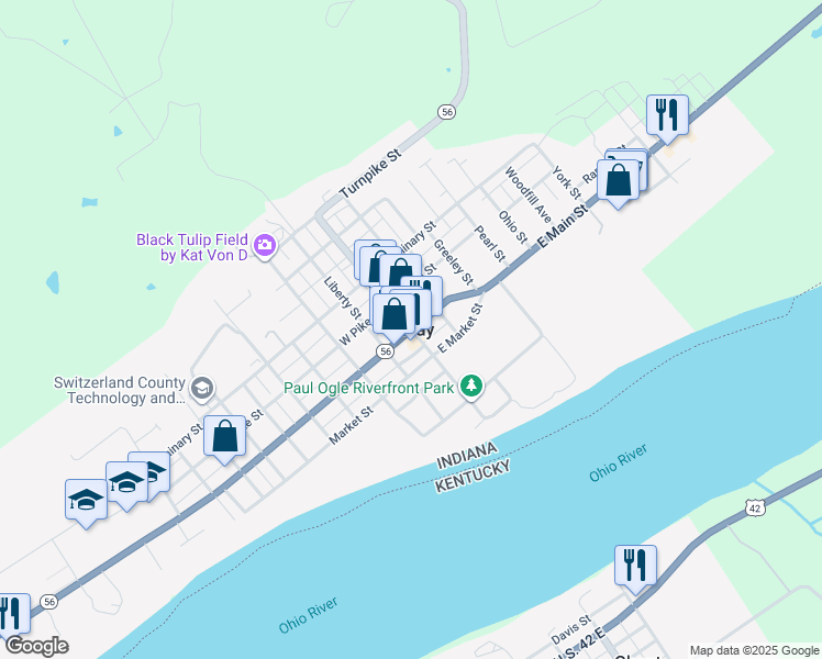 map of restaurants, bars, coffee shops, grocery stores, and more near in Vevay