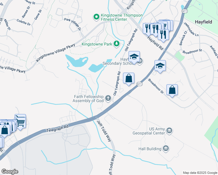 map of restaurants, bars, coffee shops, grocery stores, and more near 6057 Piney Run Drive in Alexandria