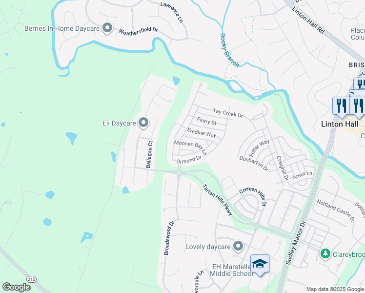 map of restaurants, bars, coffee shops, grocery stores, and more near 9502 Moonen Bay Lane in Bristow