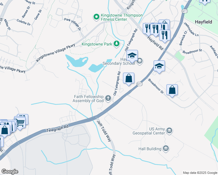 map of restaurants, bars, coffee shops, grocery stores, and more near 6057 Piney Run Drive in Alexandria