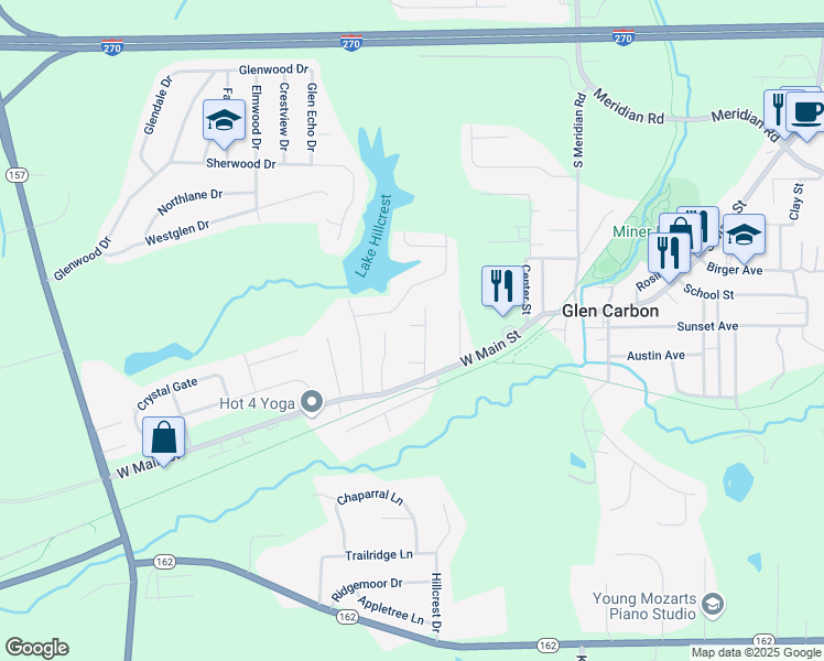 map of restaurants, bars, coffee shops, grocery stores, and more near 197 George Street in Glen Carbon