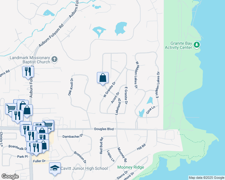 map of restaurants, bars, coffee shops, grocery stores, and more near 8277 Lakeland Drive in Granite Bay