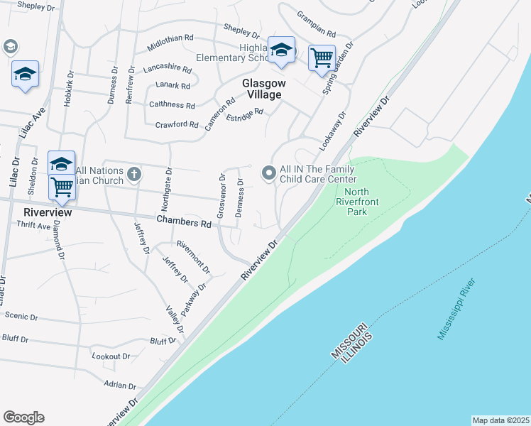 map of restaurants, bars, coffee shops, grocery stores, and more near 716 Lookaway Drive in St. Louis
