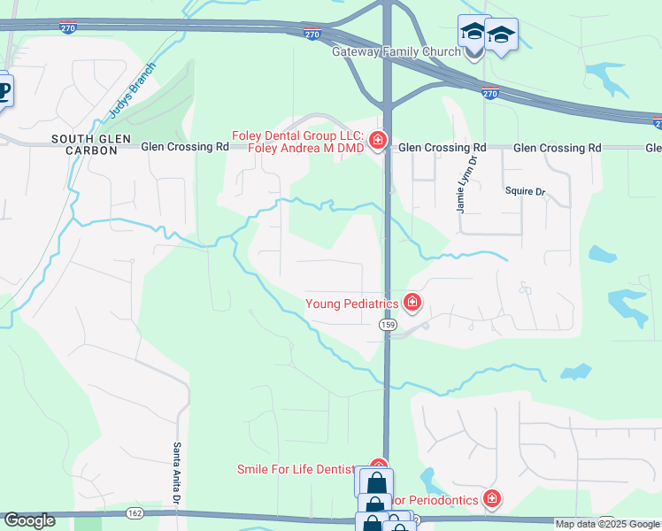 map of restaurants, bars, coffee shops, grocery stores, and more near 40 Carma Street in Glen Carbon