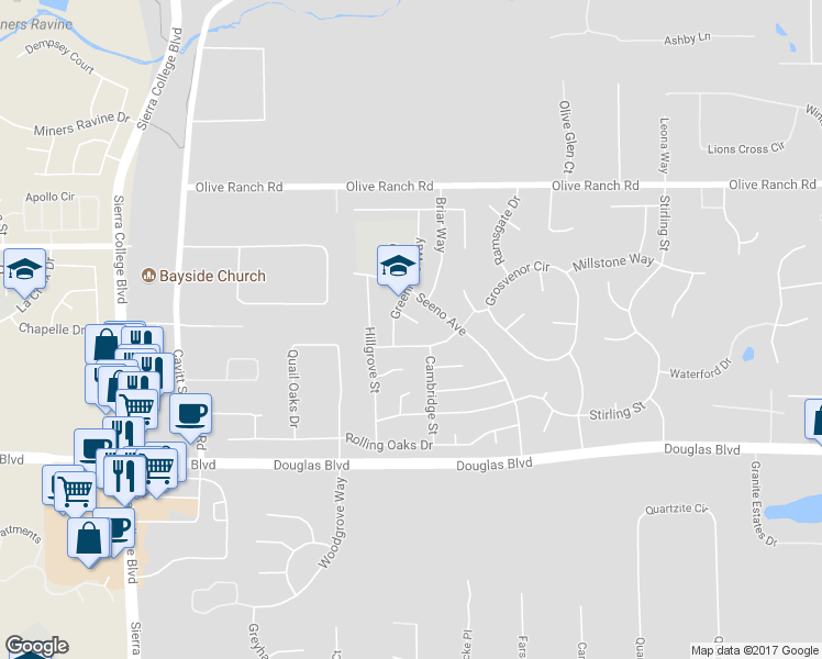 map of restaurants, bars, coffee shops, grocery stores, and more near 4620 High Court in Granite Bay