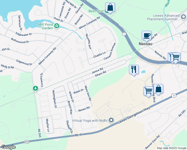 map of restaurants, bars, coffee shops, grocery stores, and more near 31697 Siham Road in Lewes