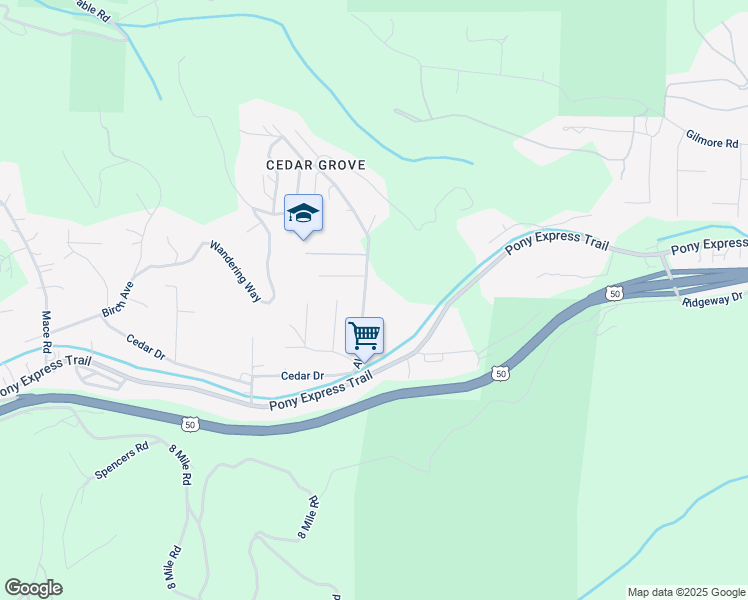 map of restaurants, bars, coffee shops, grocery stores, and more near 2881 Alder Drive in Camino