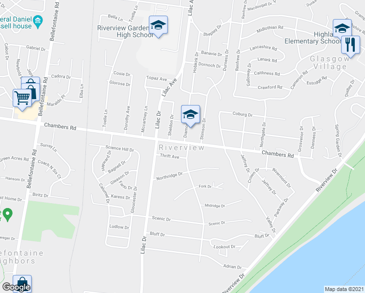map of restaurants, bars, coffee shops, grocery stores, and more near 205 Dundee Circle in St. Louis