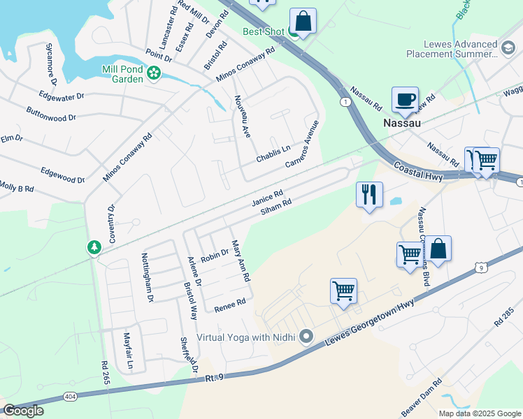 map of restaurants, bars, coffee shops, grocery stores, and more near 31703 Siham Road in Lewes