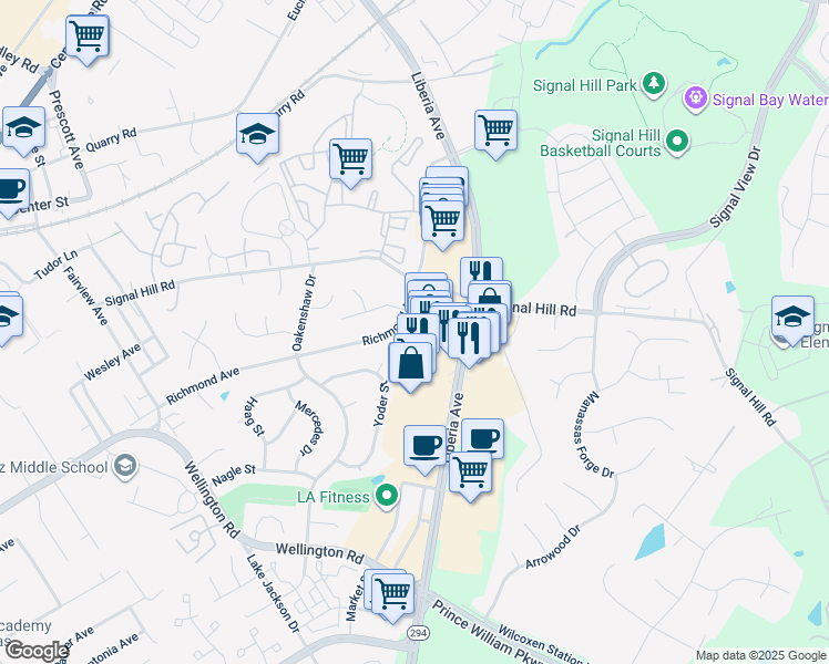 map of restaurants, bars, coffee shops, grocery stores, and more near 8546 Ballantrae Street in Manassas