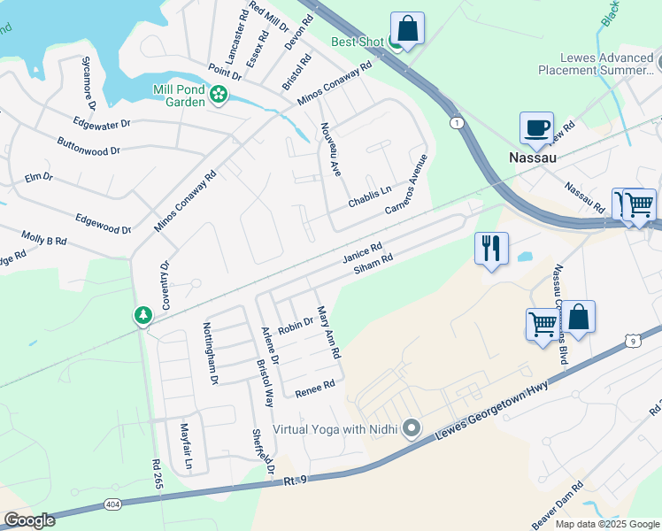 map of restaurants, bars, coffee shops, grocery stores, and more near 31645 Janice Road in Lewes