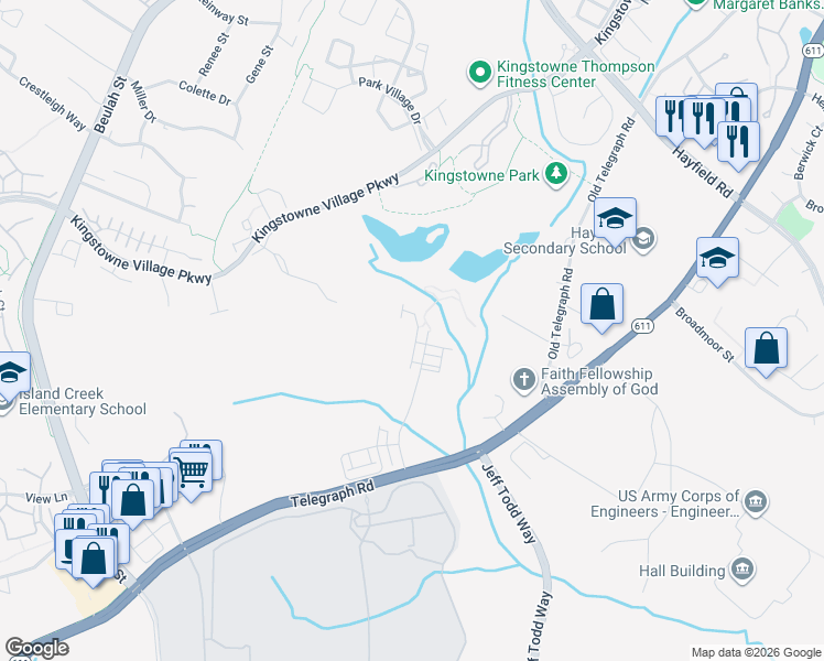 map of restaurants, bars, coffee shops, grocery stores, and more near 7766 Belvale Drive in Franconia