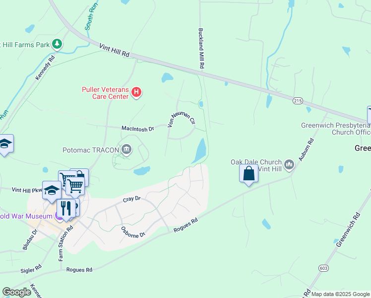 map of restaurants, bars, coffee shops, grocery stores, and more near 6805 Hollerith Court in Warrenton