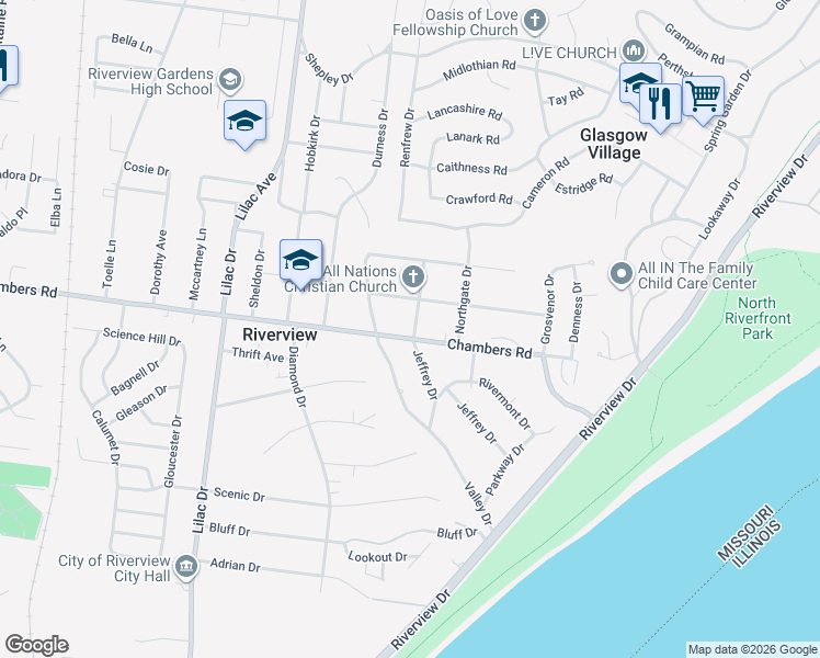 map of restaurants, bars, coffee shops, grocery stores, and more near in Riverview