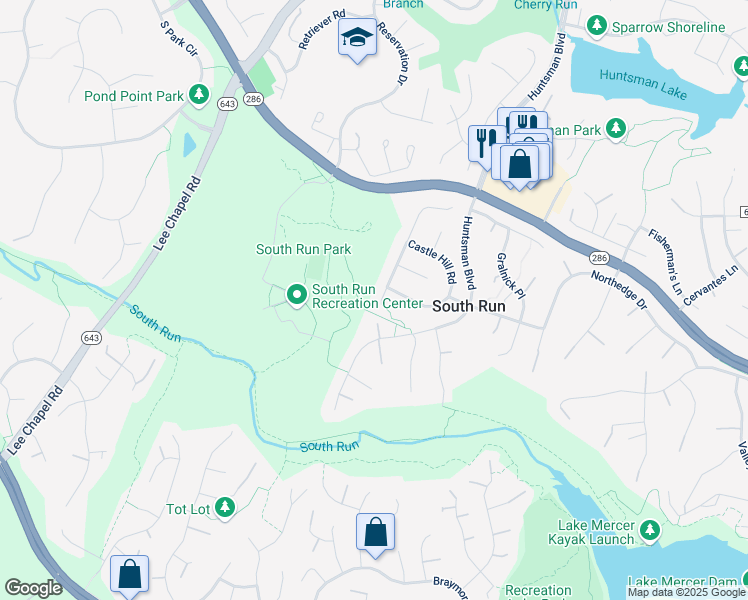map of restaurants, bars, coffee shops, grocery stores, and more near 7542 Red Hill Drive in Springfield