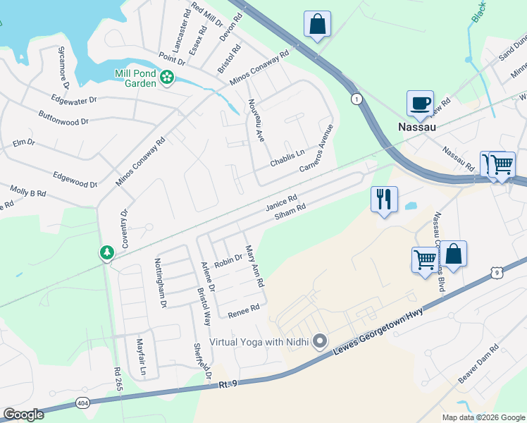 map of restaurants, bars, coffee shops, grocery stores, and more near 31703 Siham Road in Lewes