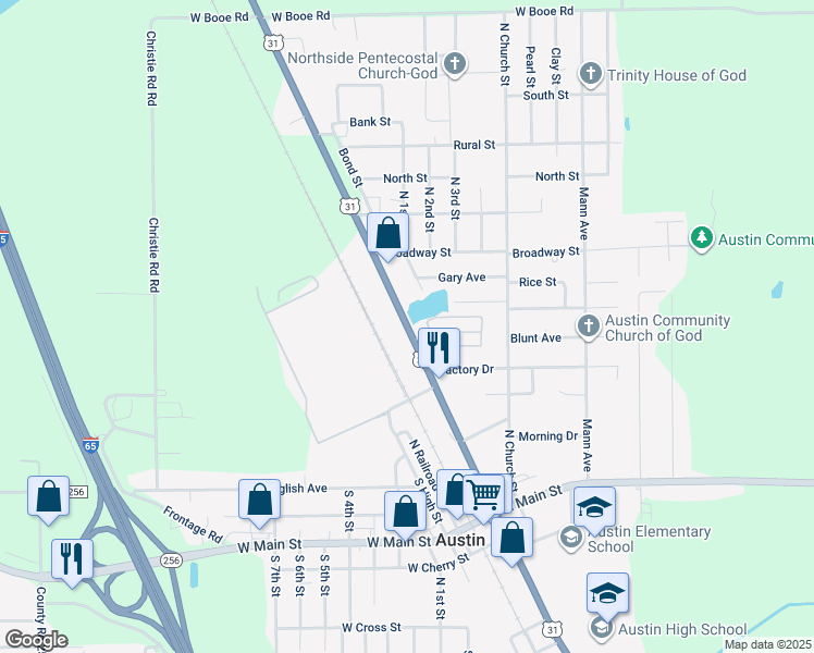 map of restaurants, bars, coffee shops, grocery stores, and more near 504 U.S. 31 in Austin